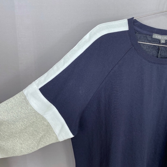 Slate & Stone Mens Brett Raglan Sweatshirt in Navy Light Grey Colorblock… - Picture 3 of 8